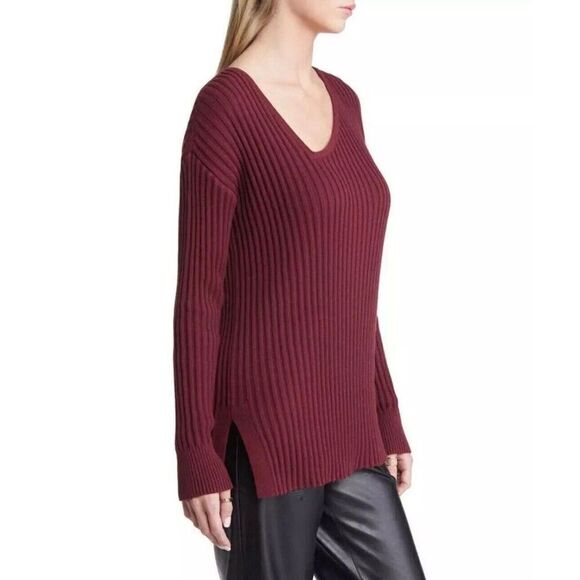 OPEN EDIT Asymmetric V-neck Tunic Sweater In Burgundy. Size XL. NWOT. 12 - Picture 2 of 11